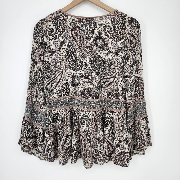 American Eagle Outfitters Womens Peasant Top Size‎ S Paisley Velvet Trim Boho - Picture 5 of 9